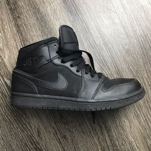 Nike Air Jordan 1 Mid Leather & Suede - All Black